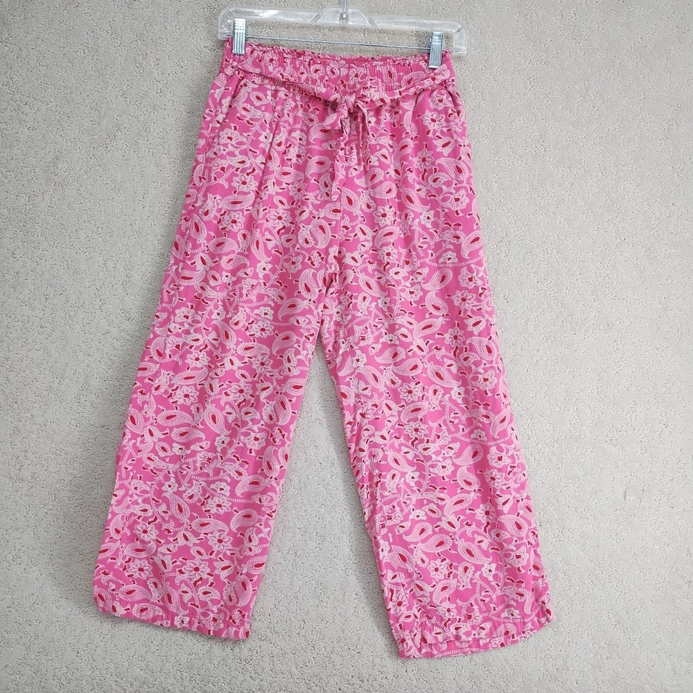 Womens S Pink Paisley Viscose Lounge Pants Elastic Waist Drawstring Casual
